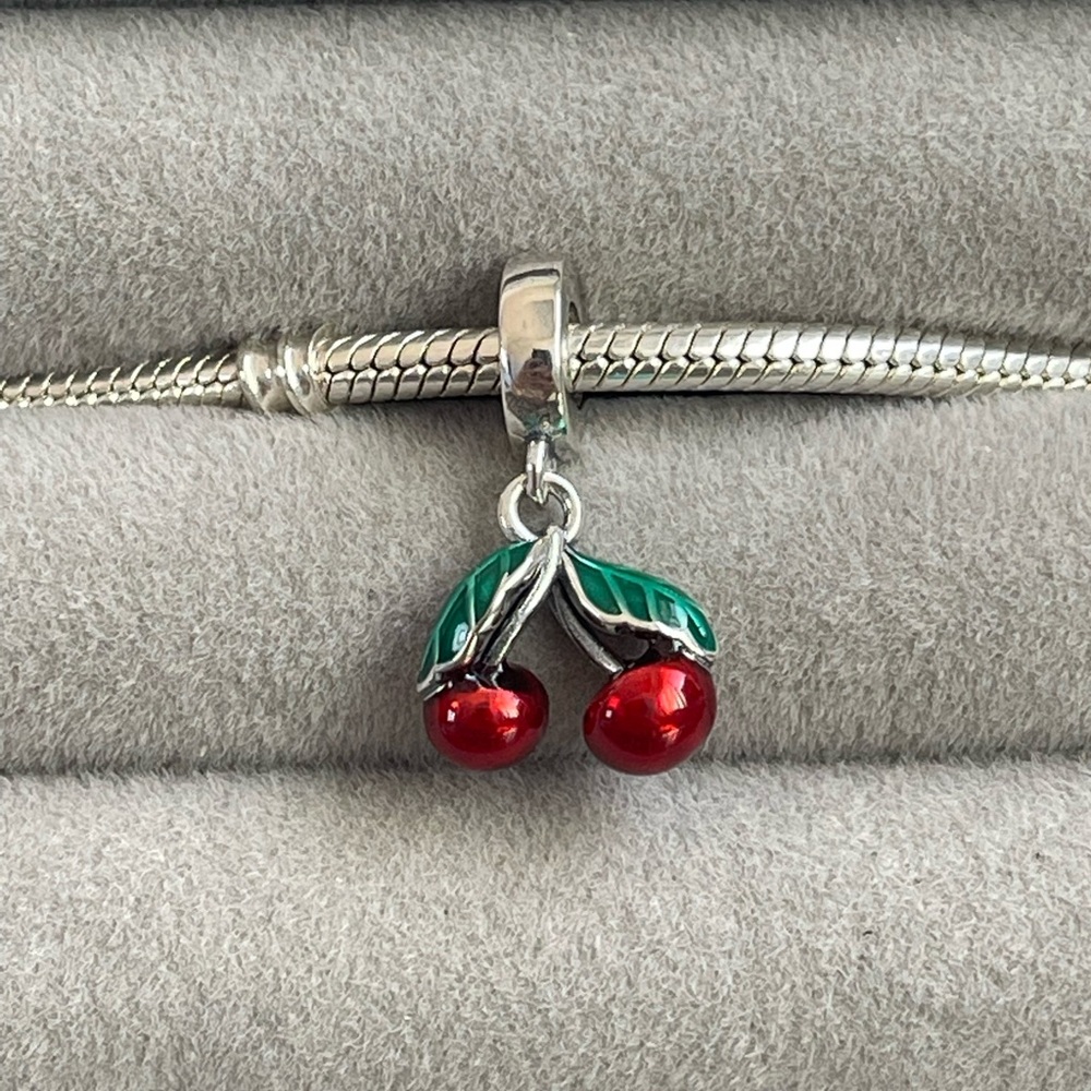 Cherry Dangle Charm for Pandora Bracelet Bangles 925 stamped